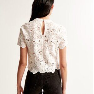 Abercrombie & Fitch Cream Crochet Lace Short Sleeve Tee